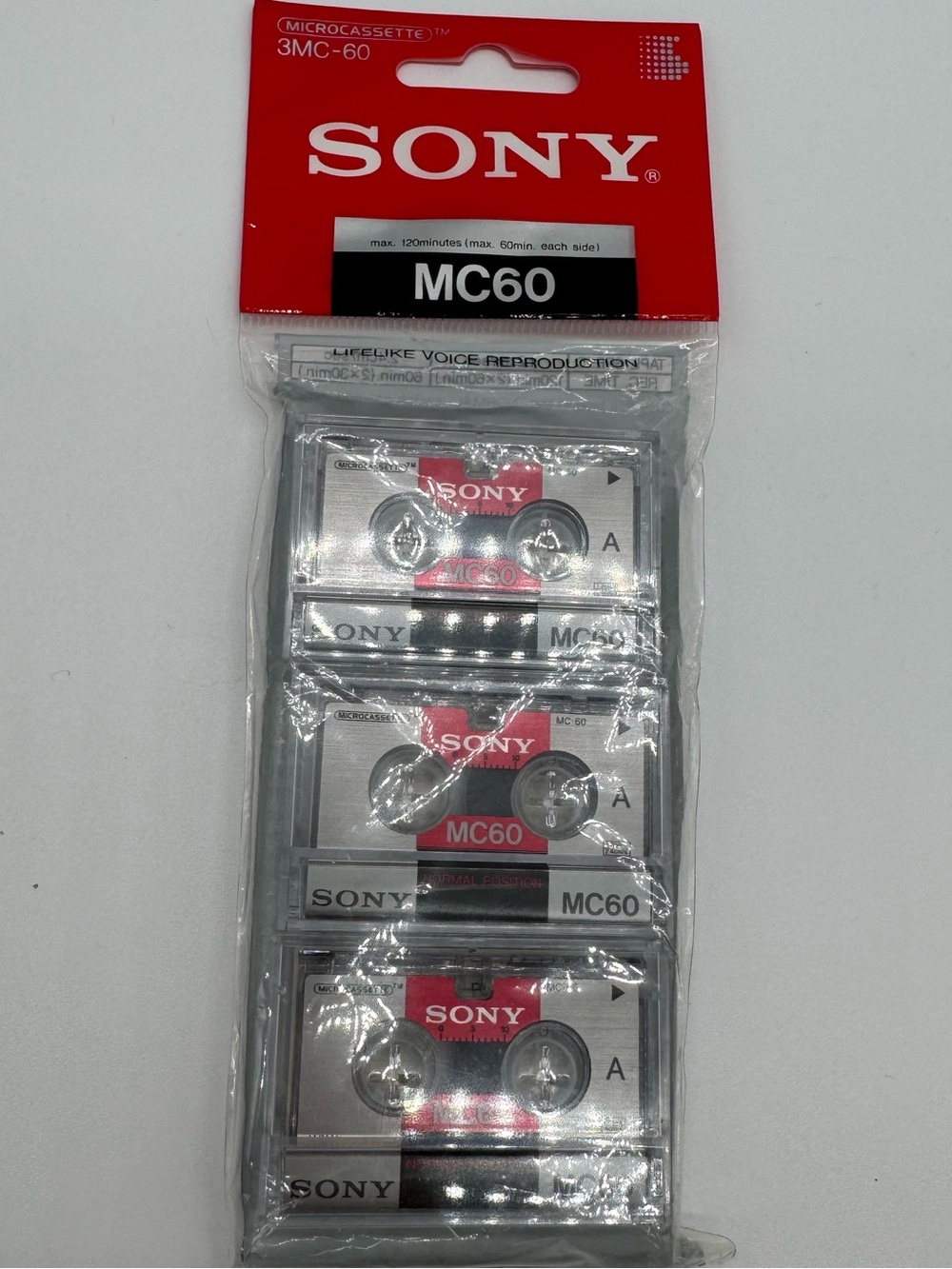 Vintage Sony MC-60 Microcassette Tapes Sealed 3-Pack 3MC-60 Blank Media NOS